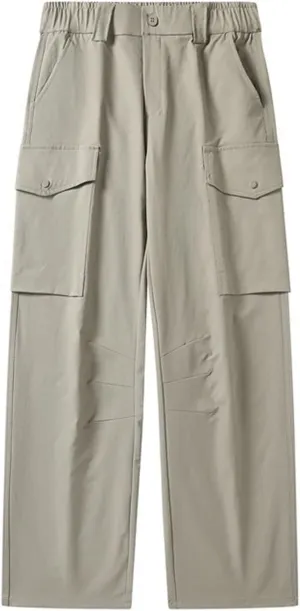 Men's Spring Autumn Straight Cargo Pants Multi-Pockets Elastic Waist Workwear Loose Casual Pants Solid Trousers
