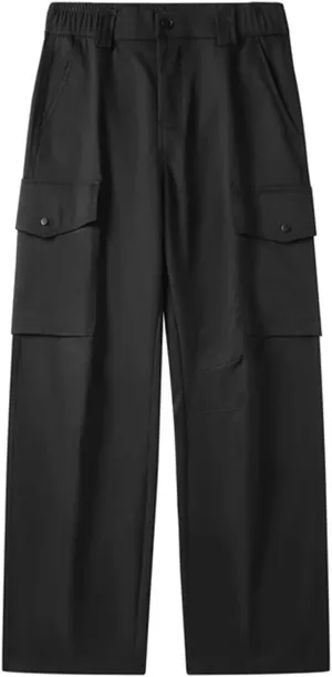 Men's Spring Autumn Straight Cargo Pants Multi-Pockets Elastic Waist Workwear Loose Casual Pants Solid Trousers