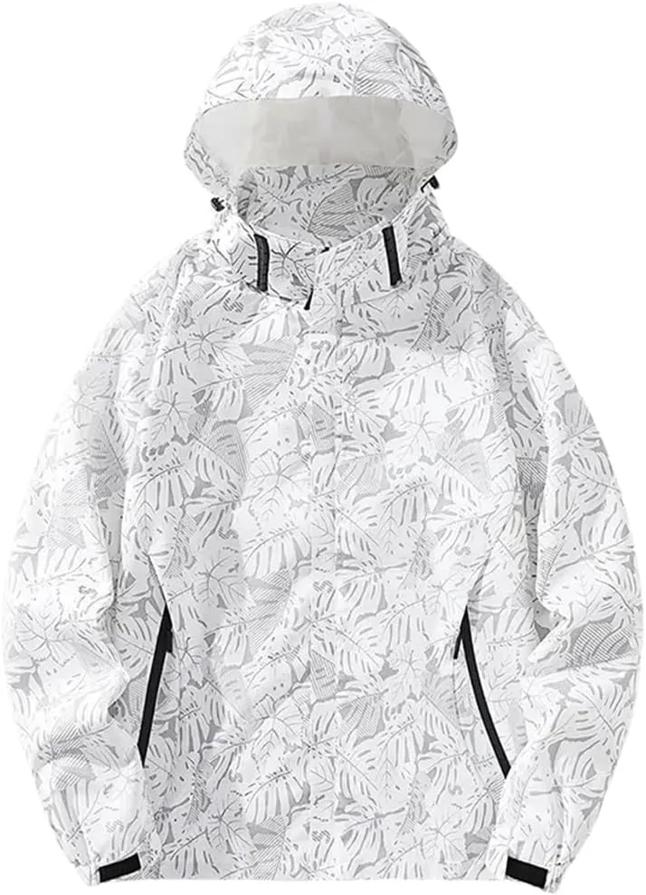Mens Spring Lightweight Waterproof Jacket Raincoat For Hiking Travel With Removable Hood Windbreaker Jacket Top