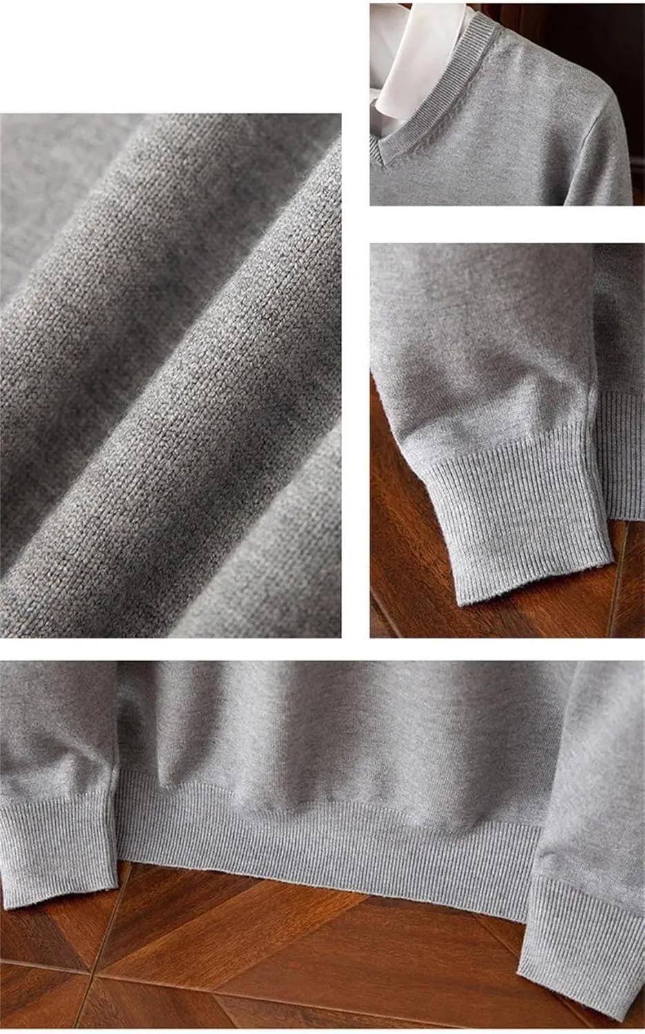 Merino Wool Sweater Men's V-Neck Pullover Tops Autumn Winter Solid Color Versatile Basic Sweater