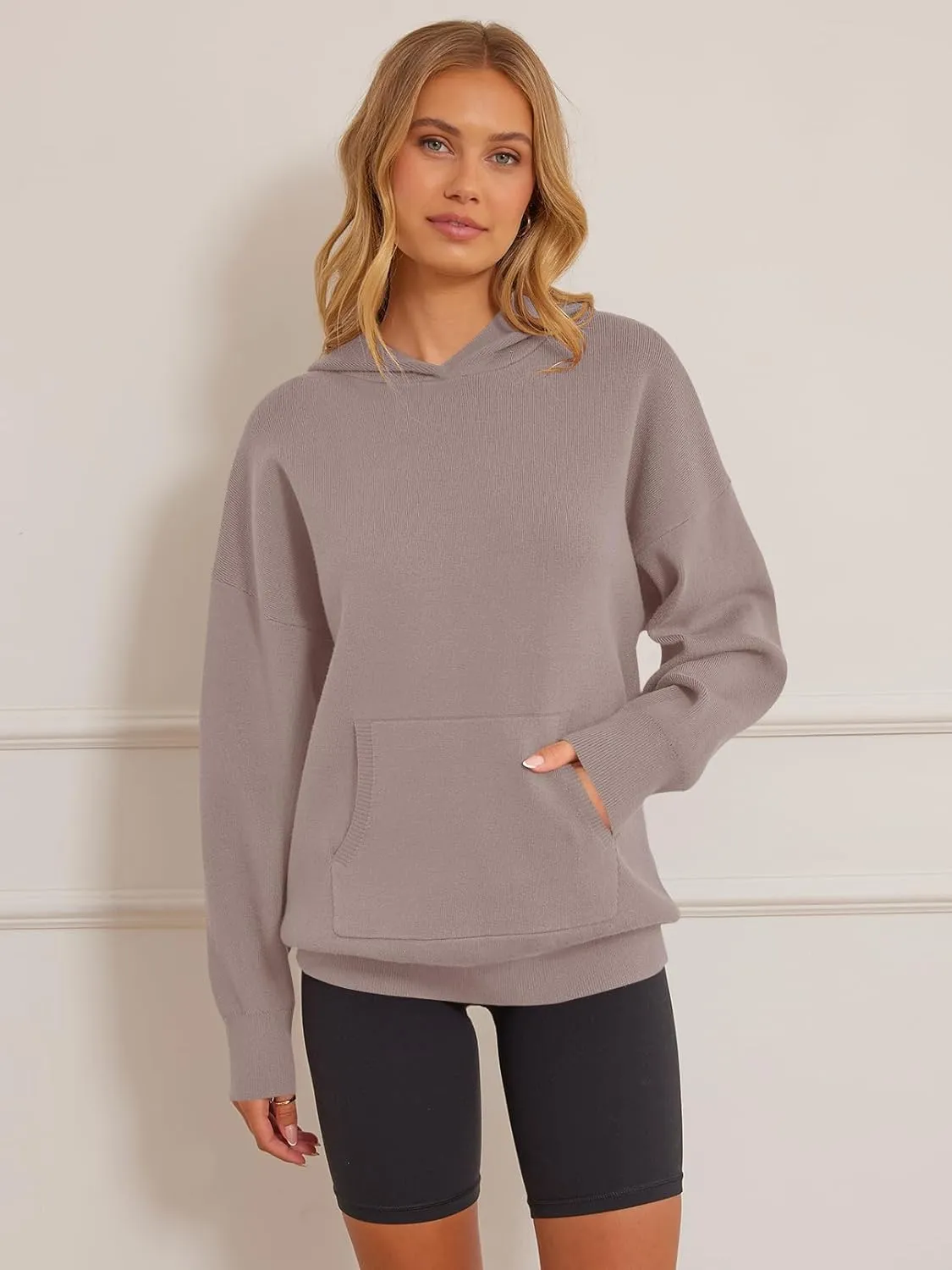 MEROKEETY Women's 2024 Fall Oversized Hoodie Long Sleeve Pullover Sweater Ribbed Knit Sweatshirt with Pockets