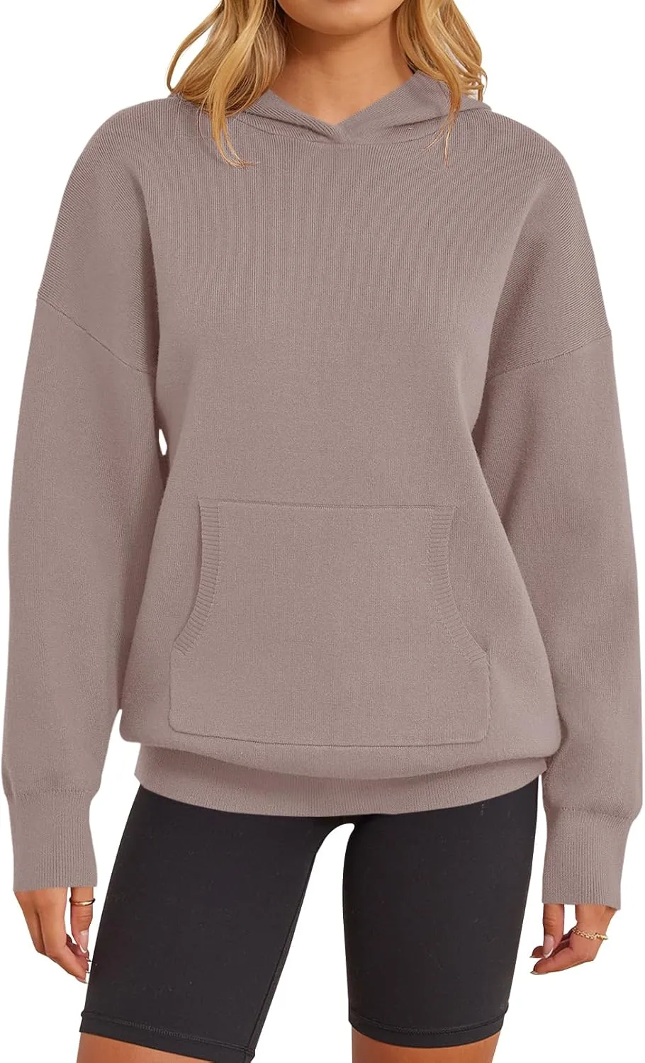MEROKEETY Women's 2024 Fall Oversized Hoodie Long Sleeve Pullover Sweater Ribbed Knit Sweatshirt with Pockets