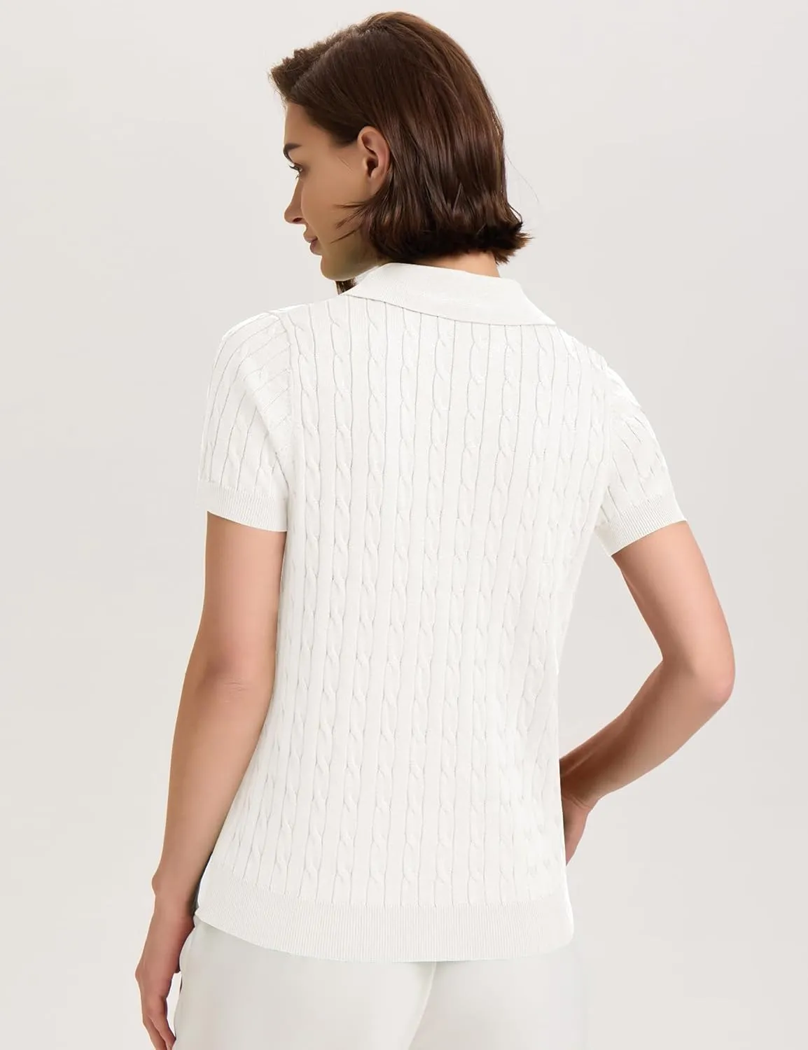 Micoson Womens Short Sleeve Sweater Tops Lapel V Neck Loose Shirts 2025 Summer Cable Knit Business Casual Outfits