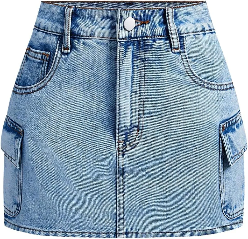 Milumia Women's Botton Front Denim Cargo Skorts Y2k Casual Jean Shorts with Pockets