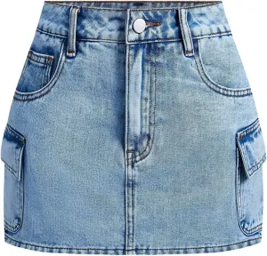 Milumia Women's Botton Front Denim Cargo Skorts Y2k Casual Jean Shorts with Pockets