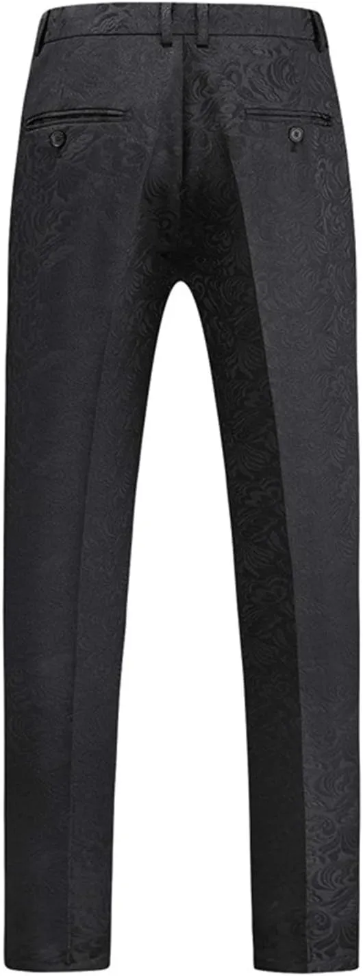 MllesReve Men's Slim Fit 3 Piece Jacquard Floral Wedding Suit Prom Jacket Pants