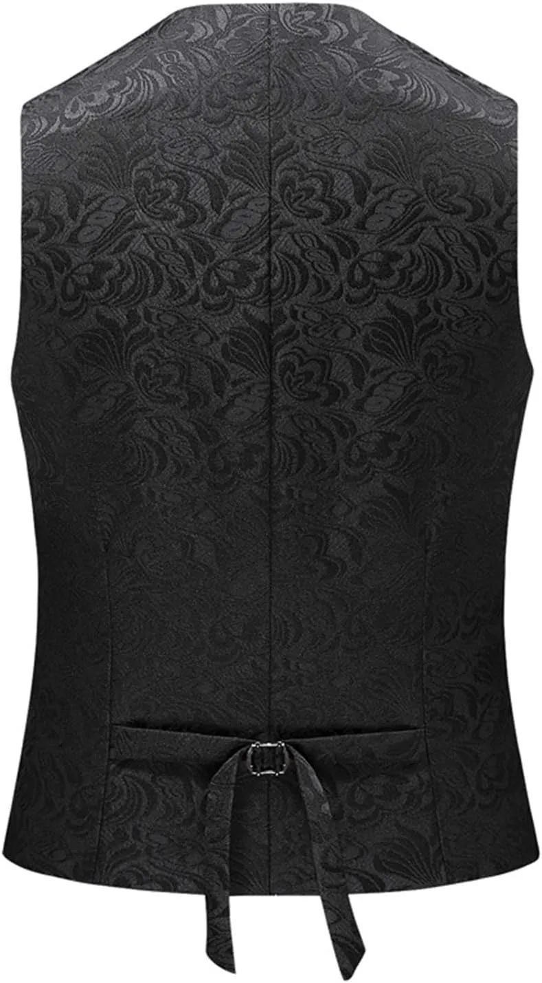 MllesReve Men's Slim Fit 3 Piece Jacquard Floral Wedding Suit Prom Jacket Pants