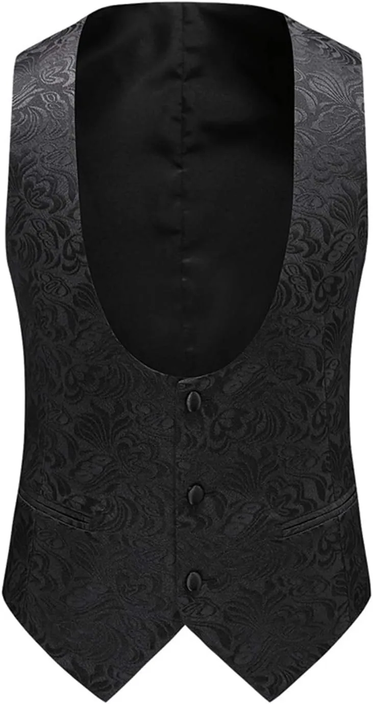 MllesReve Men's Slim Fit 3 Piece Jacquard Floral Wedding Suit Prom Jacket Pants