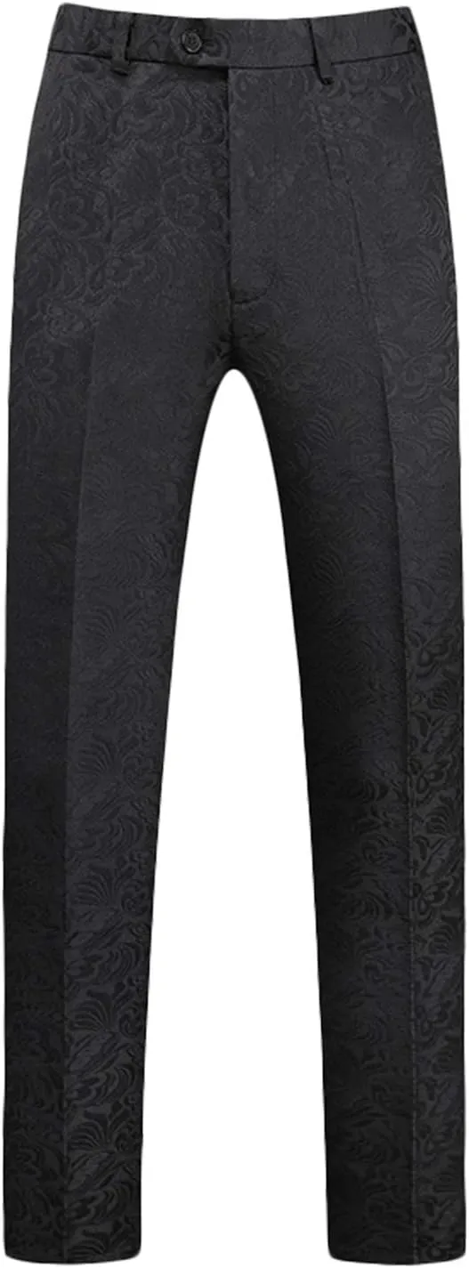 MllesReve Men's Slim Fit 3 Piece Jacquard Floral Wedding Suit Prom Jacket Pants