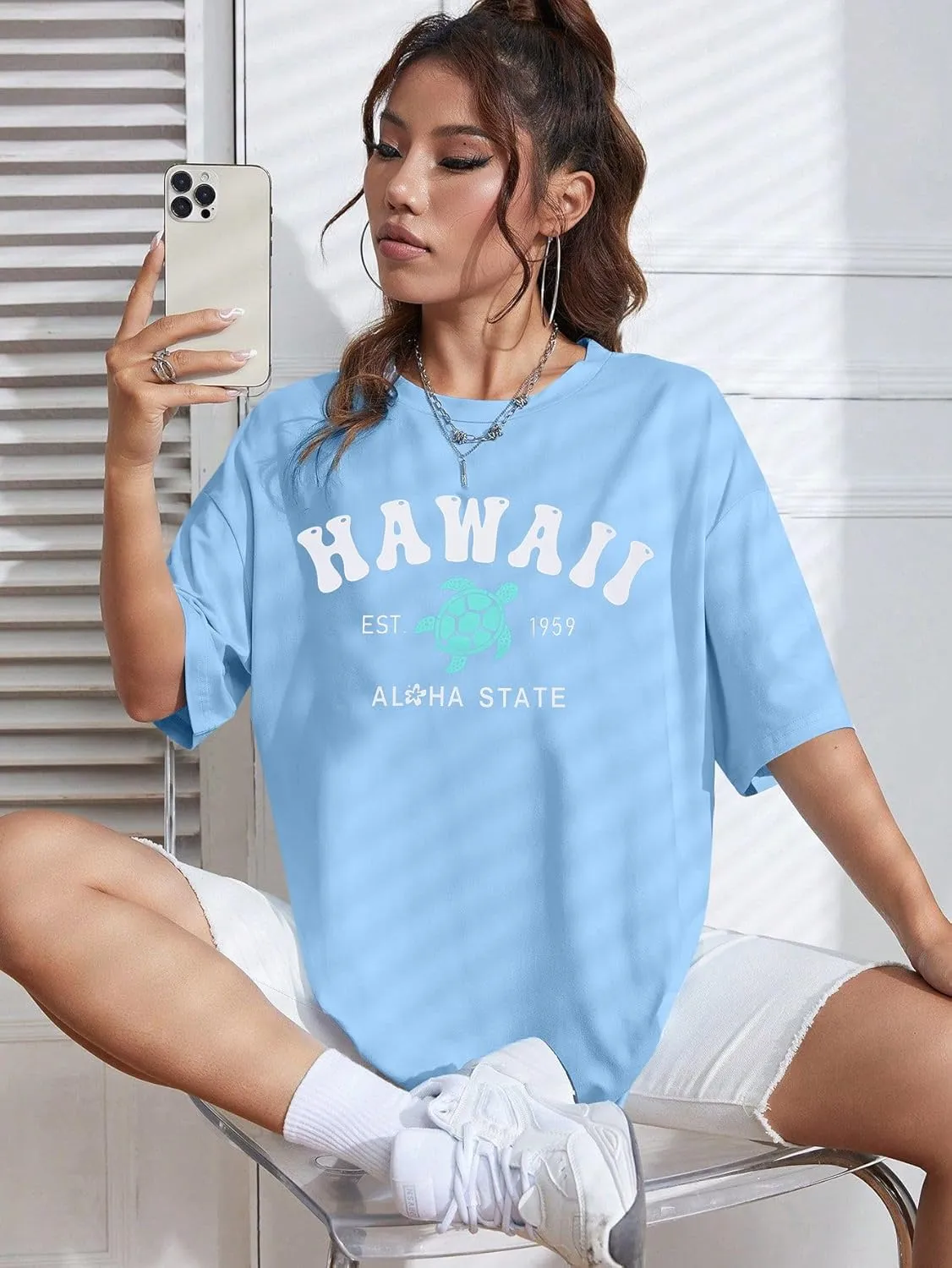 MNLYBABY Hawaiian Shirt Women Oversized Hawaii Graphic Shirts Hawaii Flowers Shirt Girls Preppy Casual Summer Vacation Tops