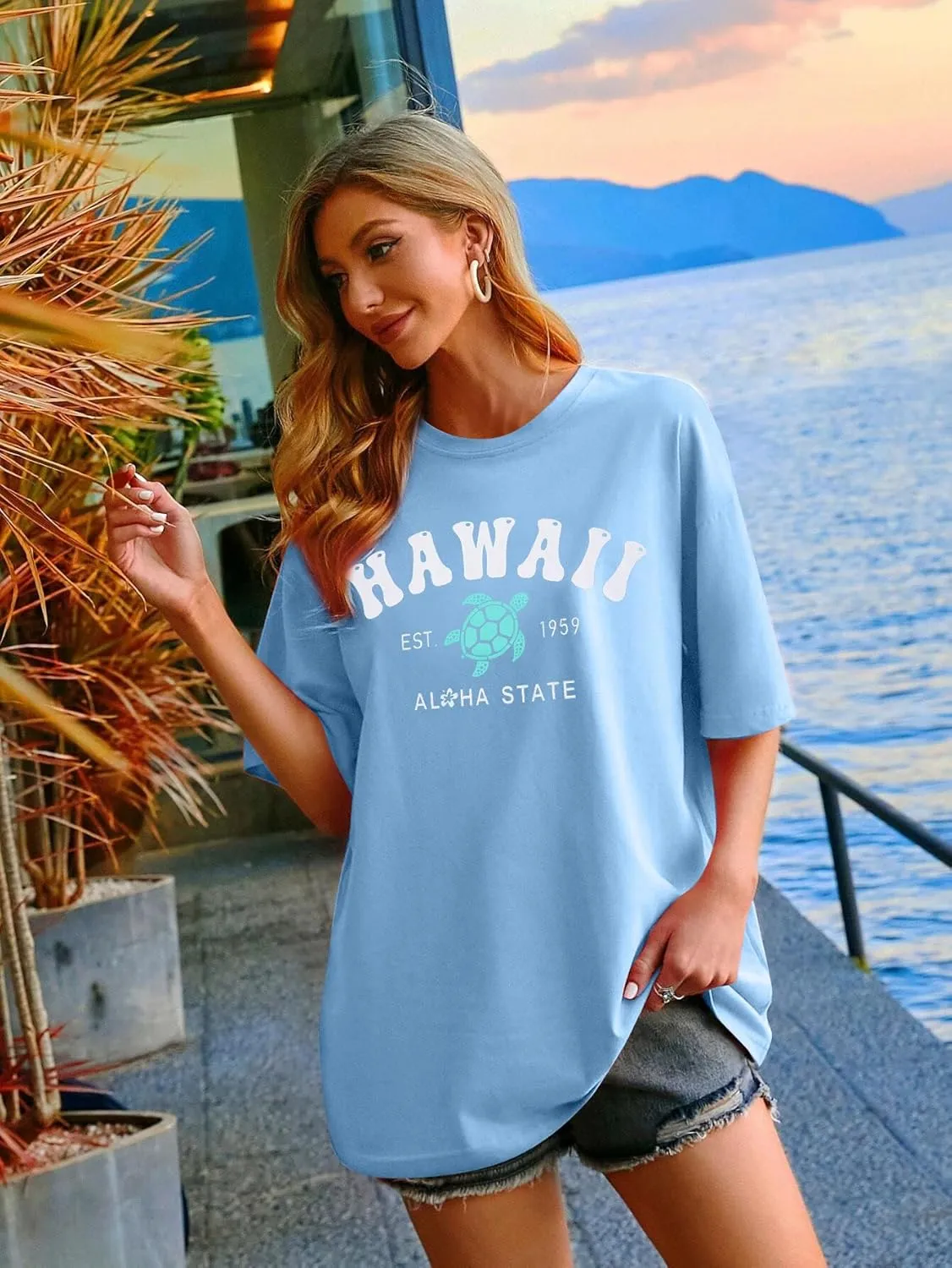 MNLYBABY Hawaiian Shirt Women Oversized Hawaii Graphic Shirts Hawaii Flowers Shirt Girls Preppy Casual Summer Vacation Tops
