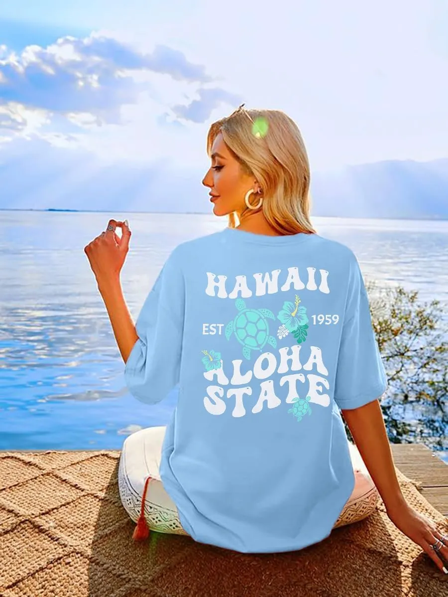 MNLYBABY Hawaiian Shirt Women Oversized Hawaii Graphic Shirts Hawaii Flowers Shirt Girls Preppy Casual Summer Vacation Tops