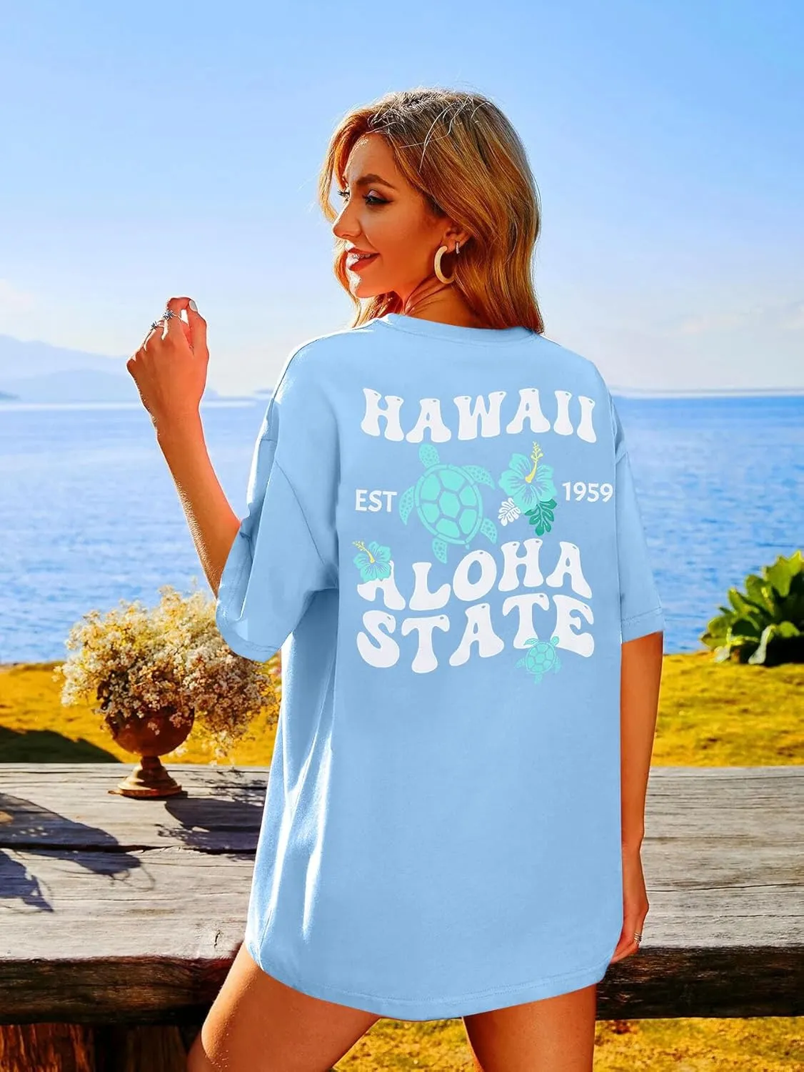 MNLYBABY Hawaiian Shirt Women Oversized Hawaii Graphic Shirts Hawaii Flowers Shirt Girls Preppy Casual Summer Vacation Tops