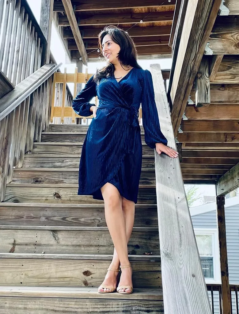Naggoo Women's Long Sleeve Wrap Dress Semi Formal Velvet Mini Dress Sexy V Neck Cocktail Party Club Dress