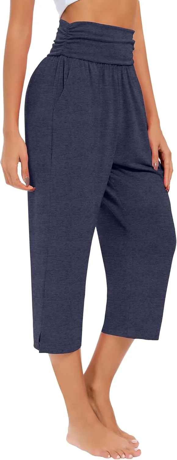 Neer 3 Pack Capri Pants for Women Casual Summer Lounge Yoga Pants Crop High Waist Loose Fit Sweatpants Pajamas with Pockets