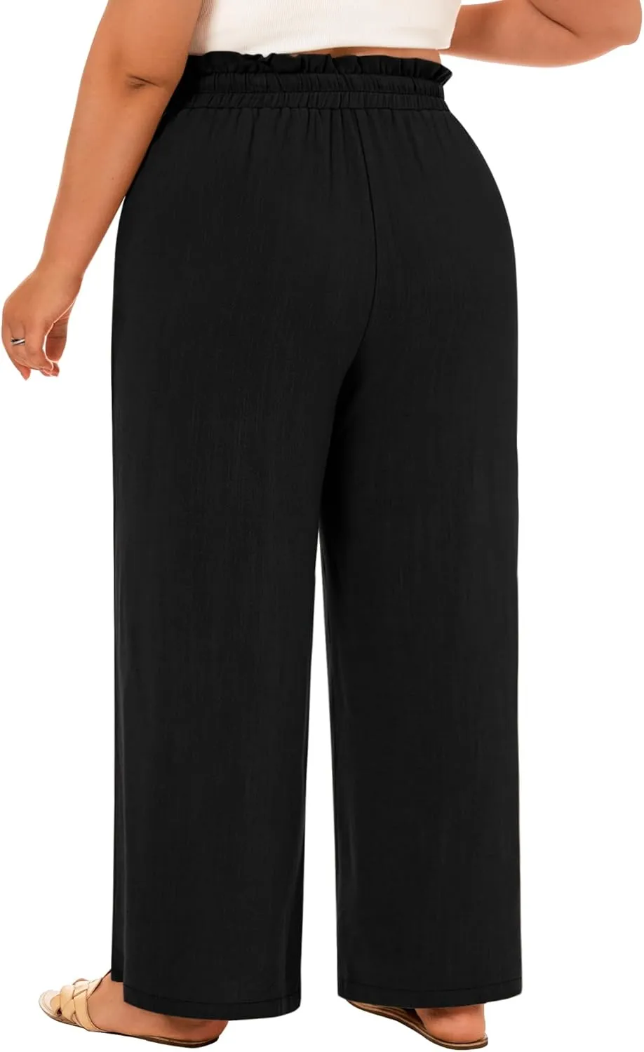 Neer Women's Plus Size Linen Pants High Waist Wide Leg Casual Drawstring Loose Straight Palazzo Pants with Pockets