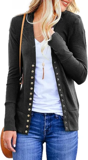 NENONA Women's Long Sleeve Lightweight Summer Cardigans Open Front Button Down Basic Soft Fall Fashion Outwear
