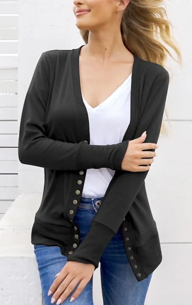 NENONA Women's Long Sleeve Lightweight Summer Cardigans Open Front Button Down Basic Soft Fall Fashion Outwear
