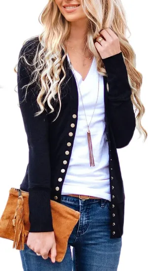 NENONA Women's Long Sleeve Lightweight Summer Cardigans Open Front Button Down Basic Soft Fall Fashion Outwear