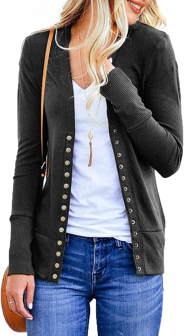 NENONA Women's Long Sleeve Lightweight Summer Cardigans Open Front Button Down Basic Soft Fall Fashion Outwear
