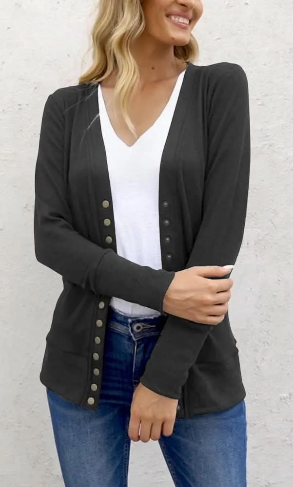 NENONA Women's Long Sleeve Lightweight Summer Cardigans Open Front Button Down Basic Soft Fall Fashion Outwear