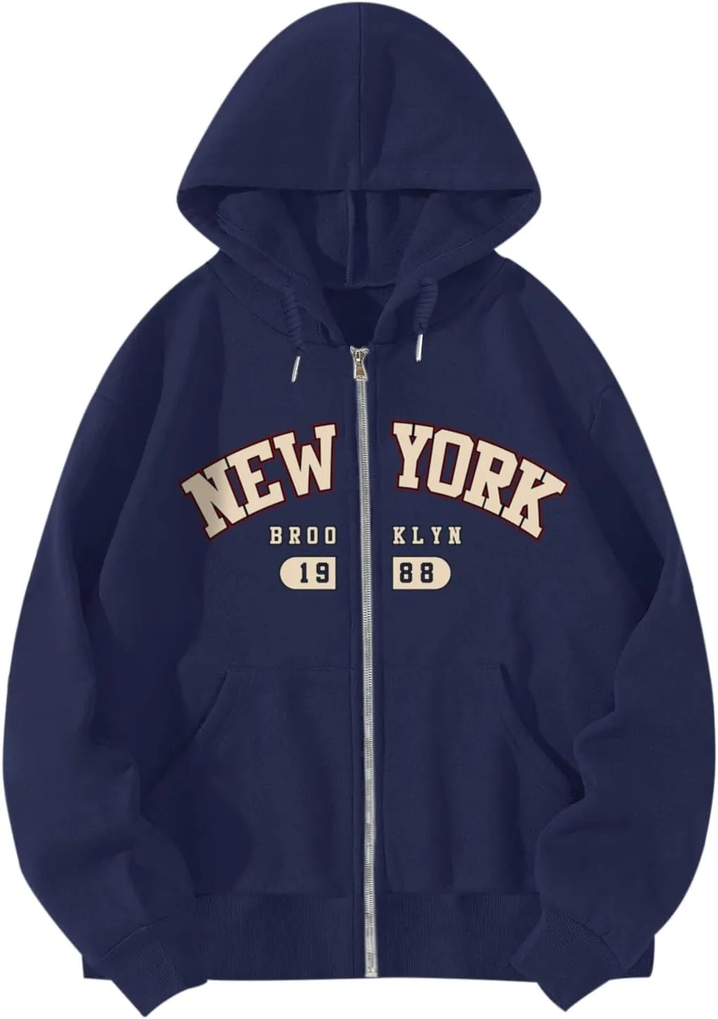 New York Graphic Zip Up Hoodies for Women Full Zip Hoodie Letter Jackets College Zipper Sweatshirts with Pockets