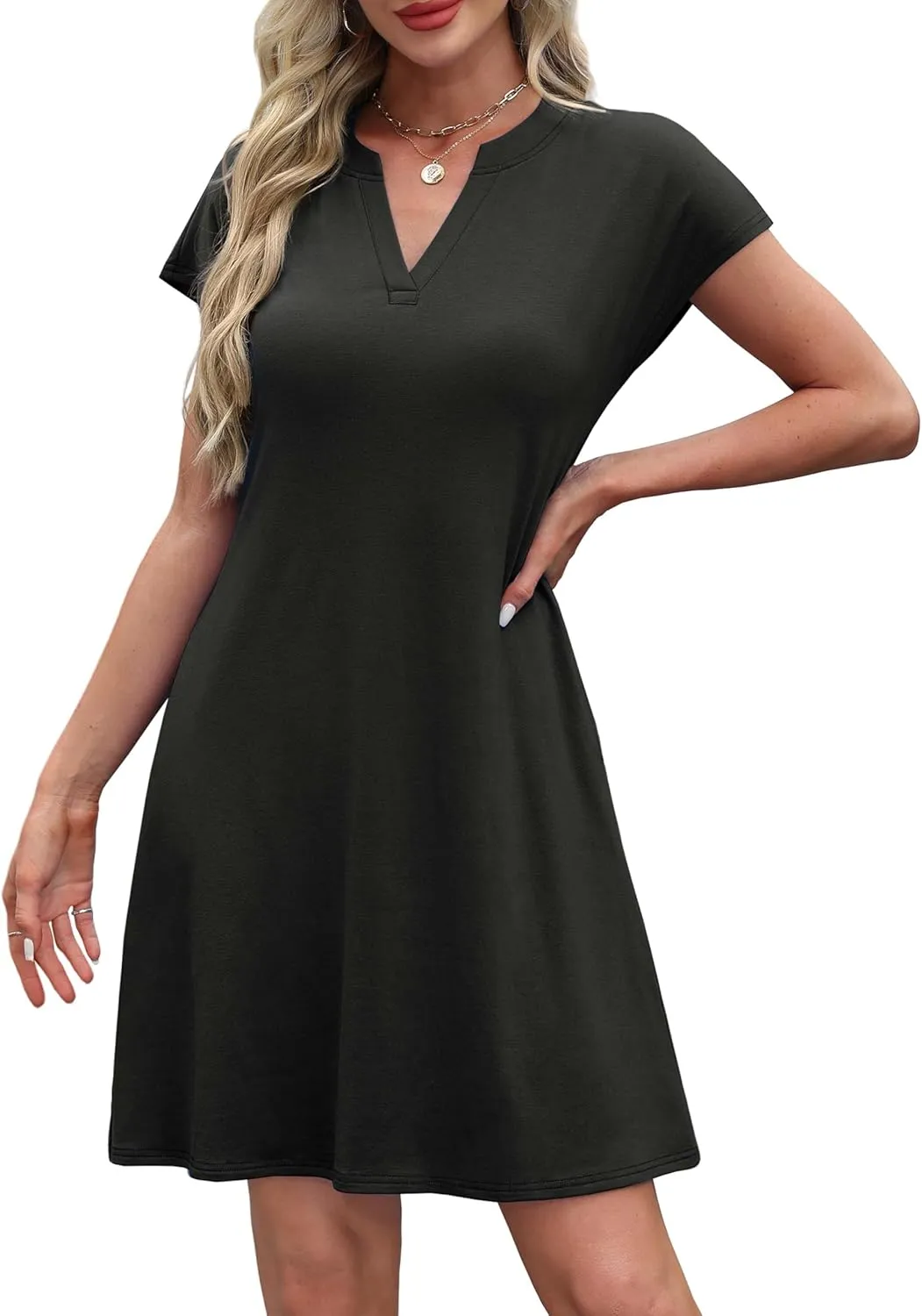 OFEEFAN Summer Dresses for Women Beach Cover Ups for Women with Pockets V Neck Swimsuit Loose Fit