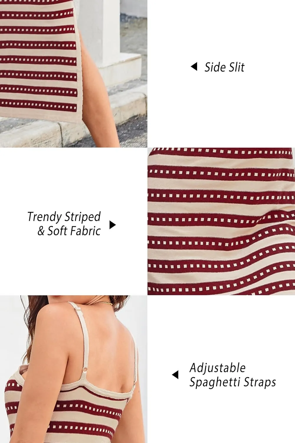 OUGES Womens 2025 Spring Maternity Striped Dress Spaghetti Strap Bodycon Knit Side Slit Midi Sweater Casual Dress