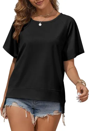 Oversized T Shirts for Women Crewneck Short Sleeve Casual Summer Tops Lightweight Loose High Low Blouse