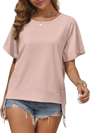 Oversized T Shirts for Women Crewneck Short Sleeve Casual Summer Tops Lightweight Loose High Low Blouse