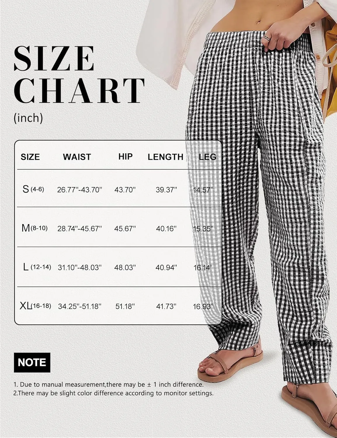 PEHMEA Women's Gingham Lounge Pants with Pockets, Wide Leg Pajama Elastic Waist Casual Loose Fit Checkered Long Trousers