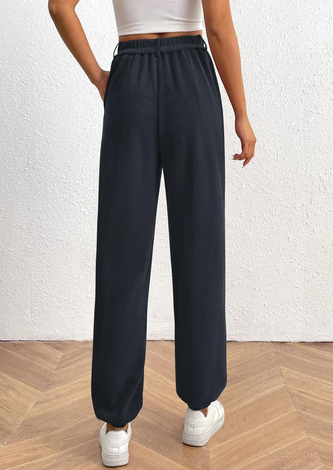 PRETTYGARDEN Women's Dressy Casual Pants Elastic High Waisted Work Office Corduroy Trouser Slacks with Pockets