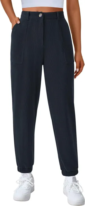 PRETTYGARDEN Women's Dressy Casual Pants Elastic High Waisted Work Office Corduroy Trouser Slacks with Pockets