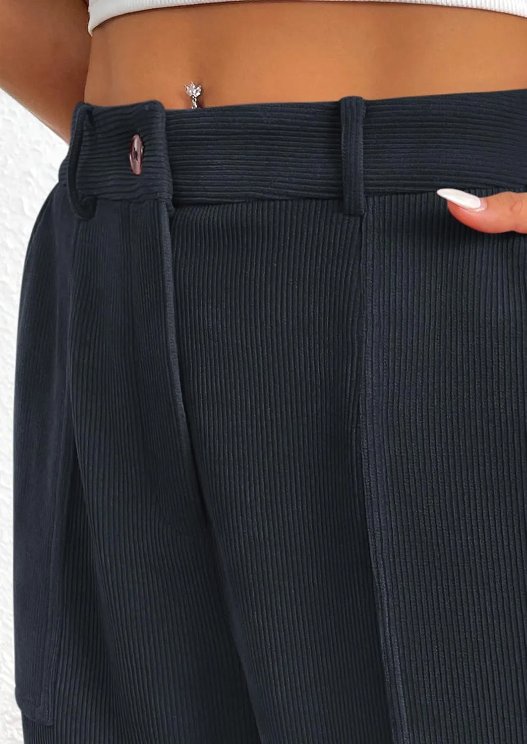 PRETTYGARDEN Women's Dressy Casual Pants Elastic High Waisted Work Office Corduroy Trouser Slacks with Pockets