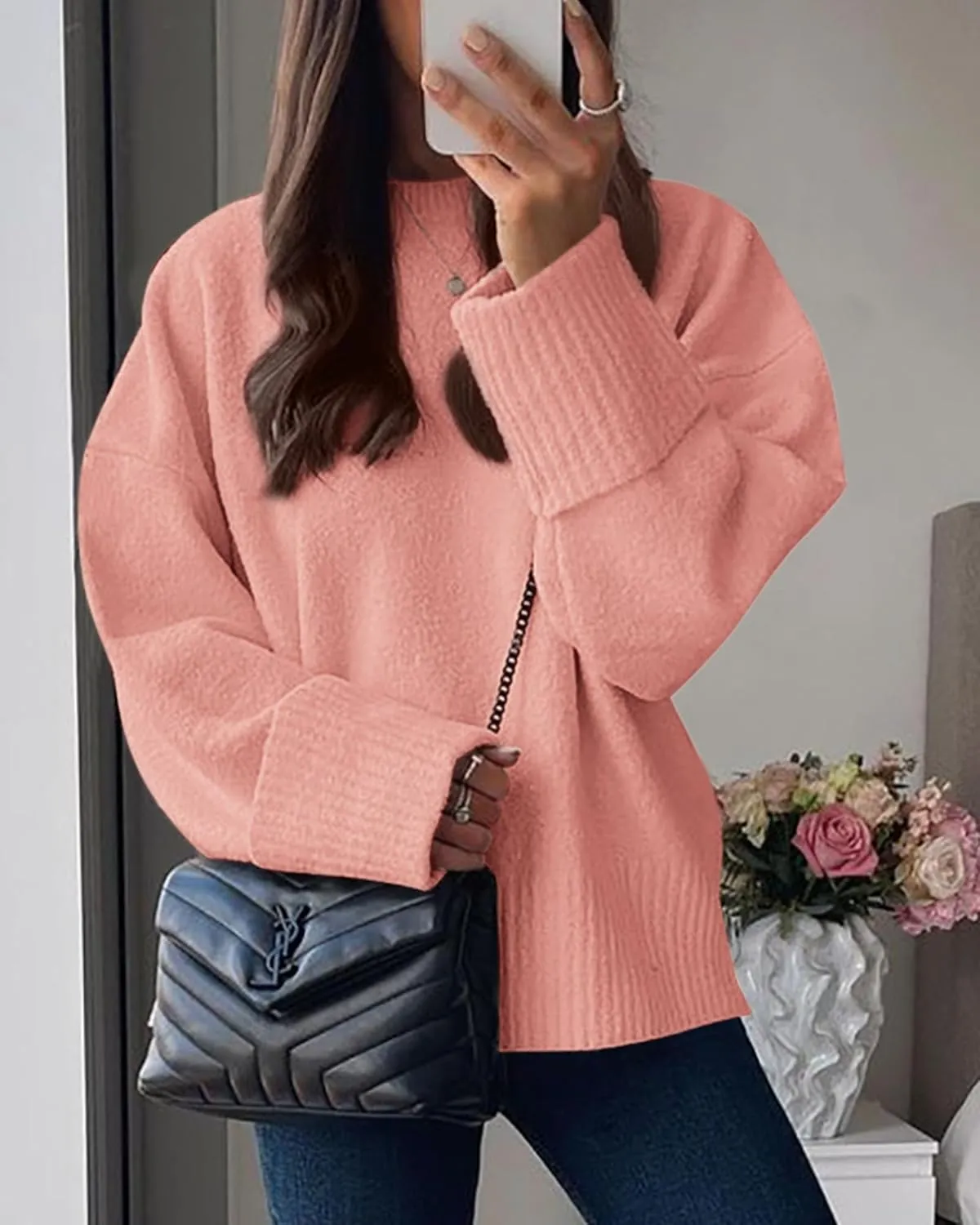 PRETTYGARDEN Women's Fall Oversized Sweaters Casual Crewneck Pullover Long Sleeve Fuzzy Chunky Knit Tops Blouse