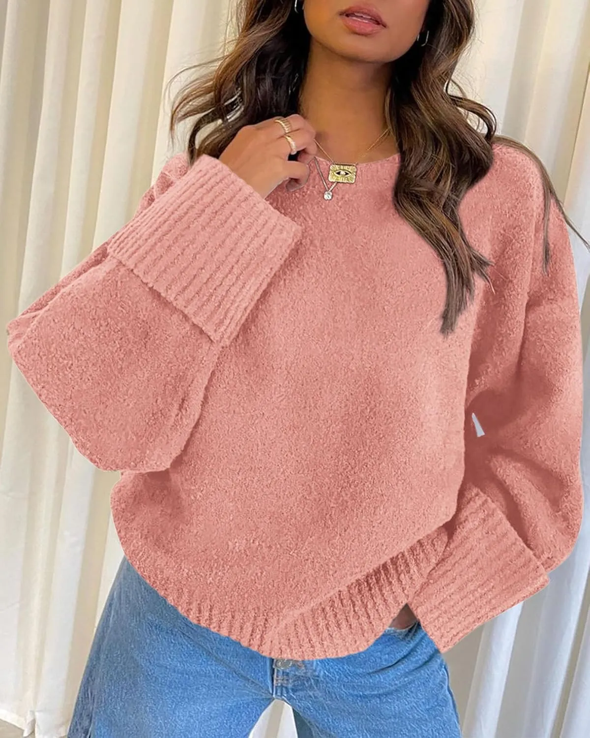 PRETTYGARDEN Women's Fall Oversized Sweaters Casual Crewneck Pullover Long Sleeve Fuzzy Chunky Knit Tops Blouse
