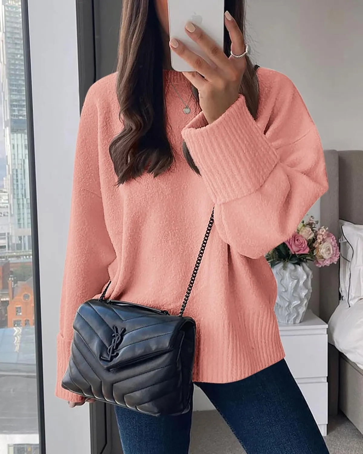 PRETTYGARDEN Women's Fall Oversized Sweaters Casual Crewneck Pullover Long Sleeve Fuzzy Chunky Knit Tops Blouse