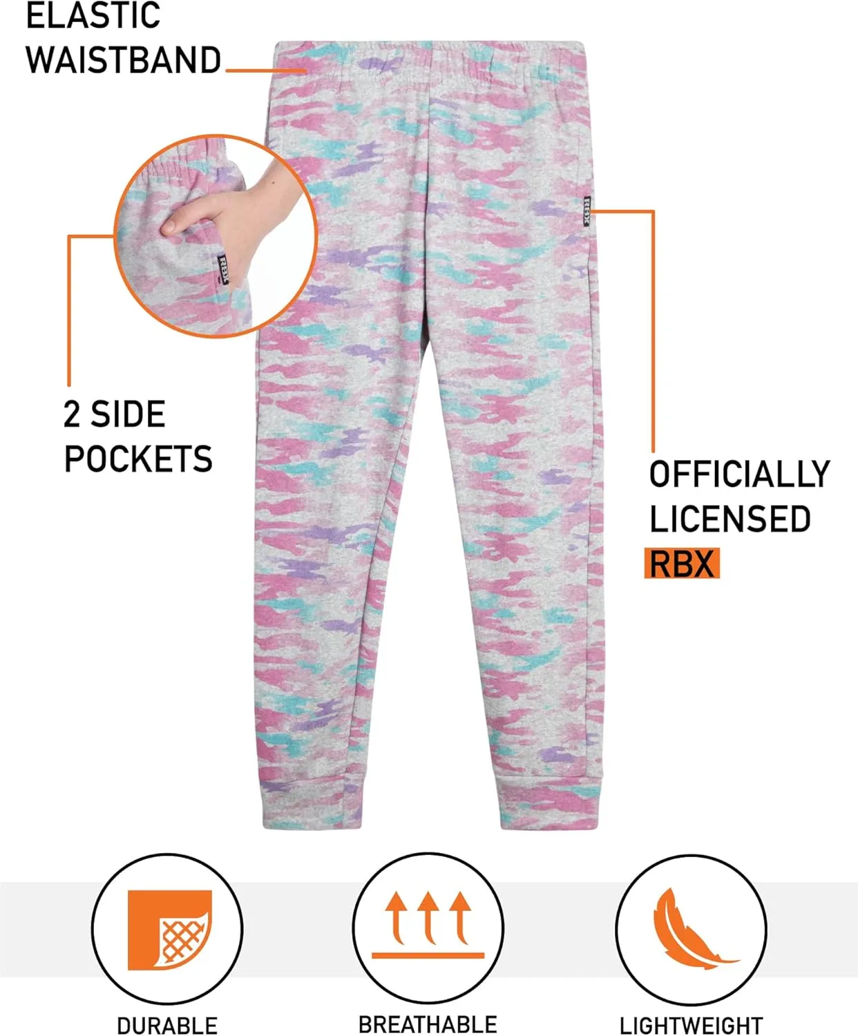 RBX Girls' Sweatpants - 2 Pack Active Fleece Joggers (Size: 4-16)