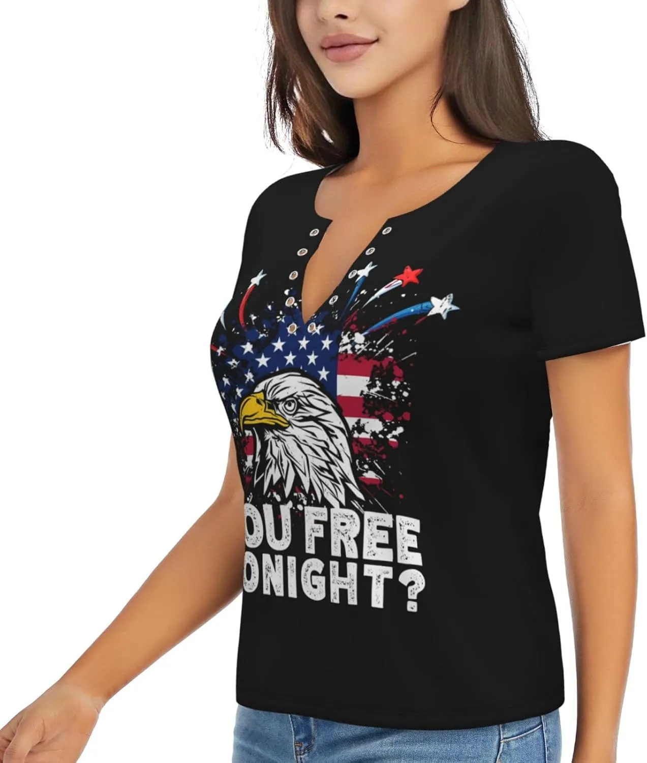 Retro American Football Womens Deep v Neck T-Shirts Short Sleeve Shirts Casual Tee Tops Slim Fit T-Shirt