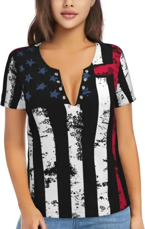 Retro American Football Womens Deep v Neck T-Shirts Short Sleeve Shirts Casual Tee Tops Slim Fit T-Shirt