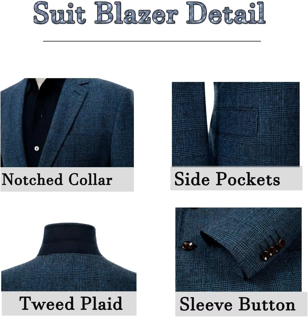 ROZU Tweed Plaid Men's Sport Coats & Blazers Wool Blend Jackets for Men Slim Fit Two Button Suit Blazer Casual Business