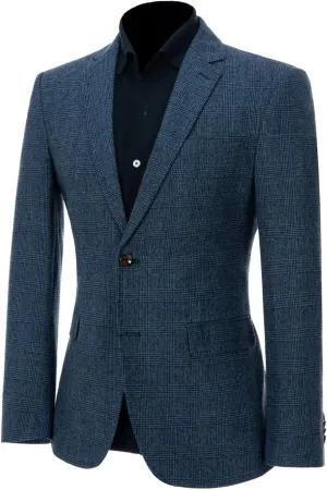 ROZU Tweed Plaid Men's Sport Coats & Blazers Wool Blend Jackets for Men Slim Fit Two Button Suit Blazer Casual Business