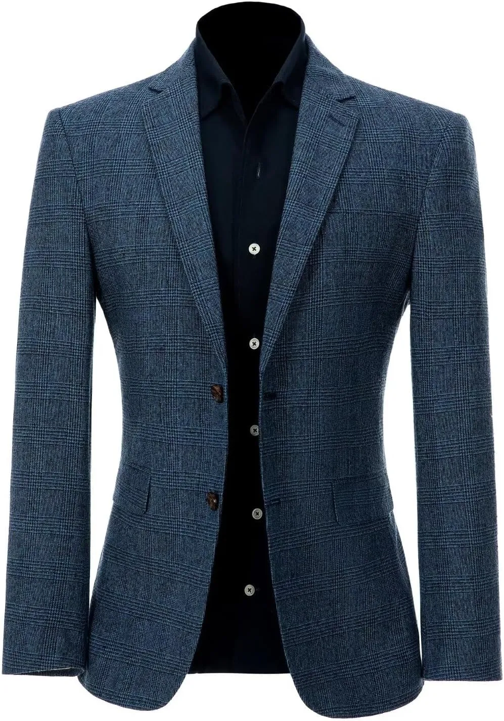 ROZU Tweed Plaid Men's Sport Coats & Blazers Wool Blend Jackets for Men Slim Fit Two Button Suit Blazer Casual Business