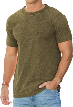 RQP Men's Cotton Shirts Vintage Washed Shirt Relaxed Fit Distressed Casual Short Sleeve for Streetwear & Daily Outfits