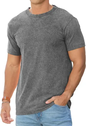 RQP Men's Cotton Shirts Vintage Washed Shirt Relaxed Fit Distressed Casual Short Sleeve for Streetwear & Daily Outfits
