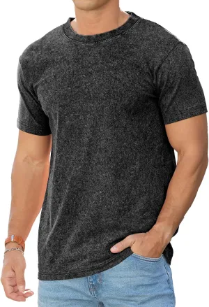 RQP Men's Cotton Shirts Vintage Washed Shirt Relaxed Fit Distressed Casual Short Sleeve for Streetwear & Daily Outfits