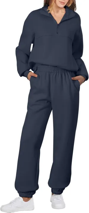 SHEWIN Womens 2 Piece Outfits Sweatsuits Long Sleeve Lounge Sets Oversized Sweatshirt Half Zip Pullover Jogger Sweatpants
