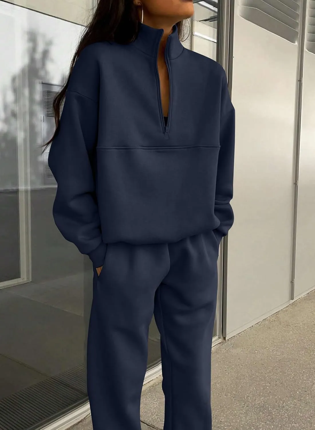SHEWIN Womens 2 Piece Outfits Sweatsuits Long Sleeve Lounge Sets Oversized Sweatshirt Half Zip Pullover Jogger Sweatpants