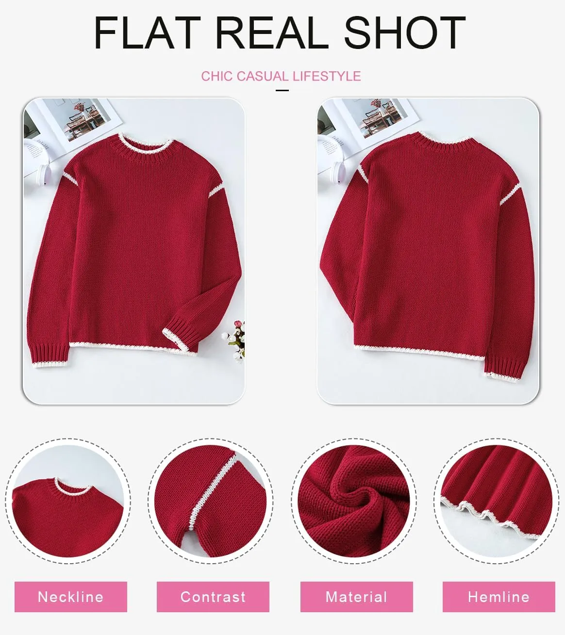 SHEWIN Womens Sweaters Crewneck Long Sleeve Knit Pullover Sweater Casual Fall Tops for Women 2024