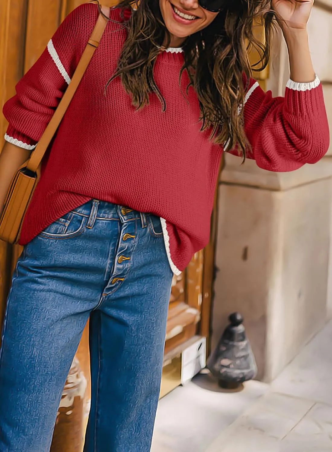 SHEWIN Womens Sweaters Crewneck Long Sleeve Knit Pullover Sweater Casual Fall Tops for Women 2024